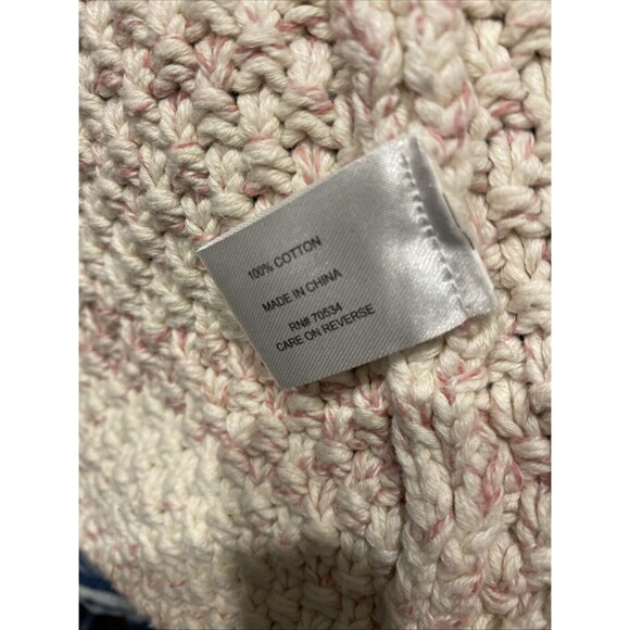 Orvis Open Knit Cardigan Womens Buttonless XL Pink Off White Front Pockets - Picture 7 of 7
